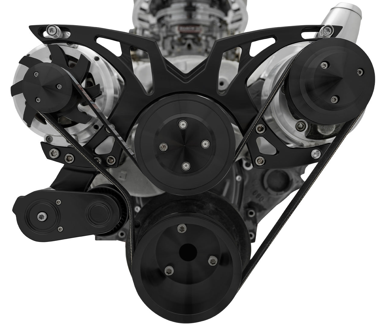 Small Block Chevy Style Track Serpentine System - PS & ALT - Billet-key - Black