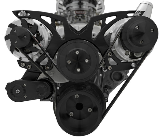 Small Block Chevy Style Track Serpentine System - PS & ALT - Billet-key - Black
