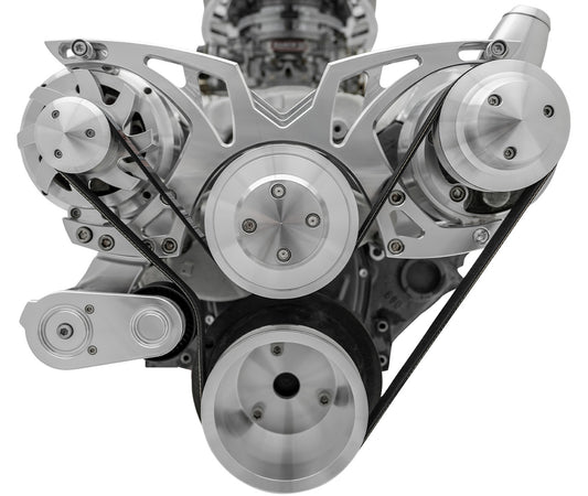 Small Block Chevy Style Track Serpentine System - PS & ALT - Billet-key - Chrome