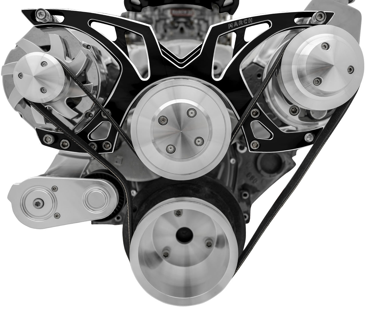 Small Block Chevy Style Track Serpentine System; PS & ALT; Saginaw-Key; BLK Onyx