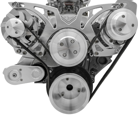 Small Block Chevy Style Track Serpentine System; PS & ALT; Saginaw-Key; Chrome