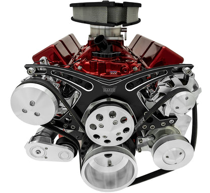 Big Block Chevy Revolver Serpentine System - AC & PS - Saginaw-Key - Black Onyx
