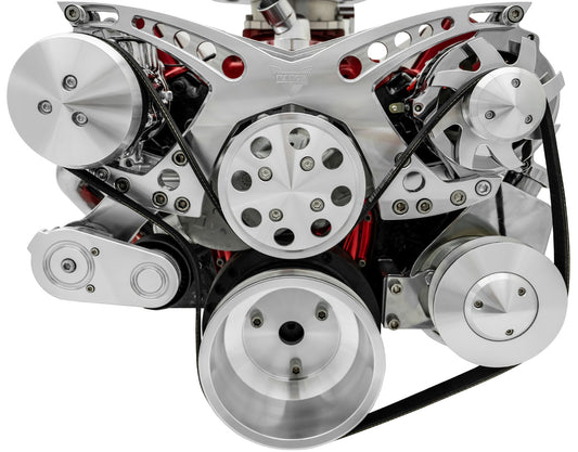 Big Block Chevy Revolver Serpentine System - AC & PS - Saginaw-Key - Chrome