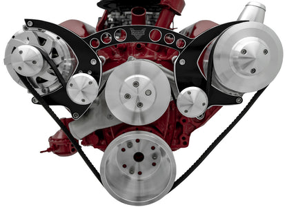 Chevy 348-409 Revolver Serpentine System - PS & ALT - Billet-Key - Black Onyx