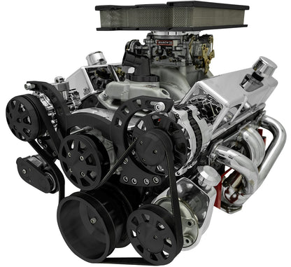 Small Block Black Clear Powder Coat Sport Track Serpentine Kit (AC/PS/ALT)