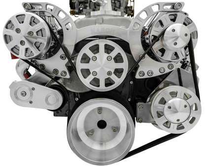 Small Block Chevy Clear Powder Coat Sport Track Serpentine Kit (AC/PS/ALT)