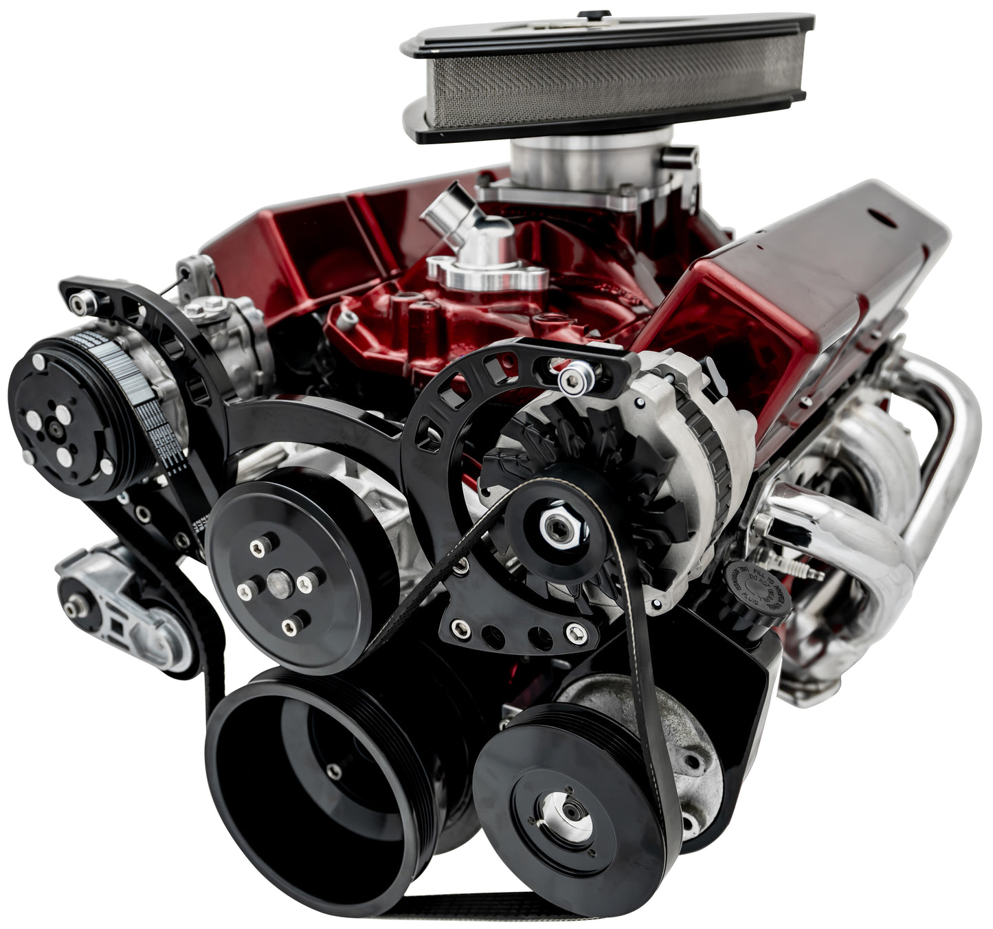 Small Block Chevy Sport Track Custom Serpentine System; AC & PS ;Saginaw; Black