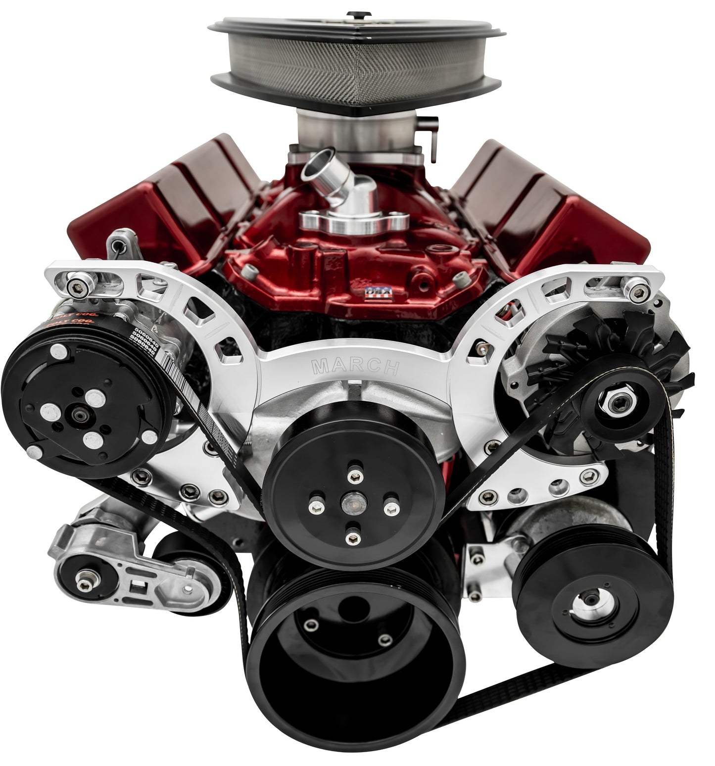 Small Block Chevy Sport Track Custom Serpentine System; AC & PS; Saginaw; Silver