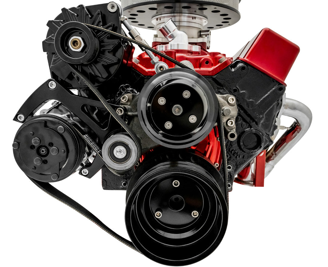 Small Block Chevy Sport Track Serpentine Conversion - AC & ALT - Black
