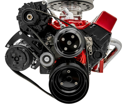 Small Block Chevy Sport Track Serpentine Conversion - AC & ALT - Black