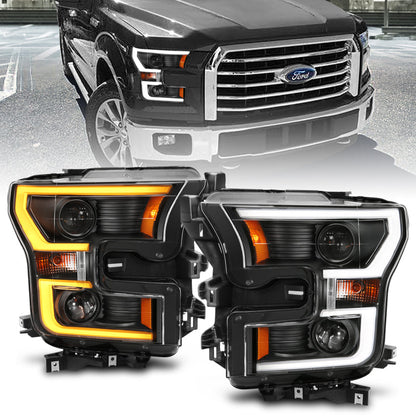 15-17 F-150 Halogen Projector Headlights, Black Switchback, Anzo 111357