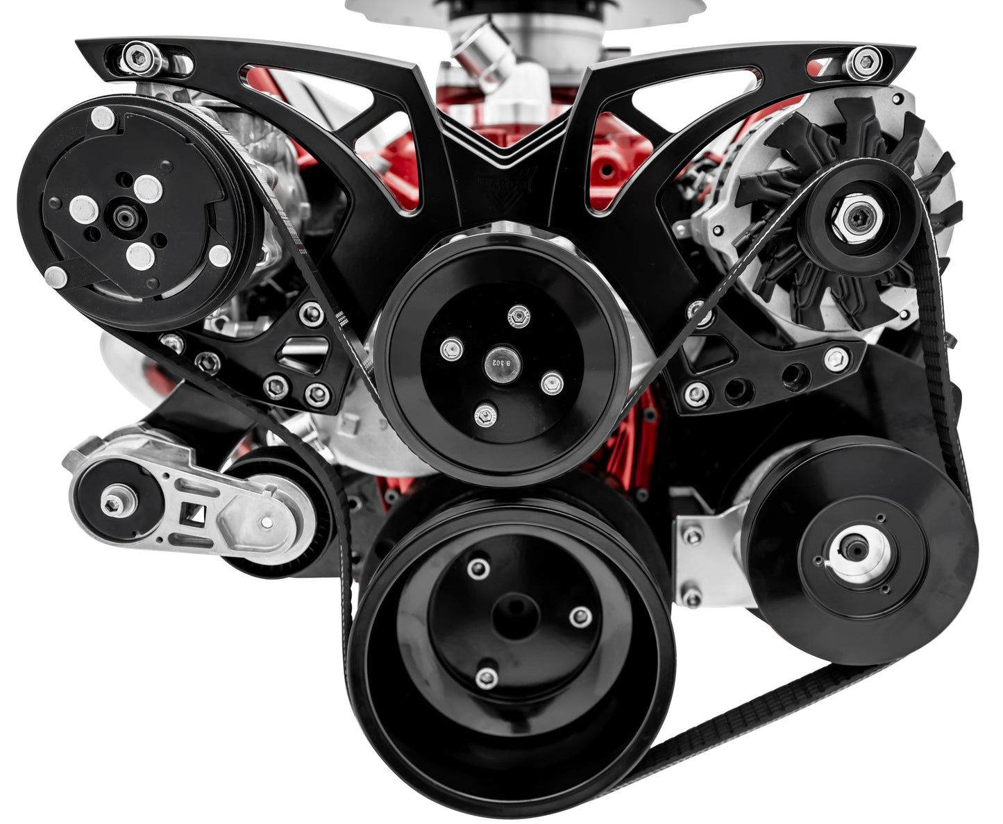 Small Block Chevy Style Track Custom Serpentine System; AC & PS; Saginaw; Black