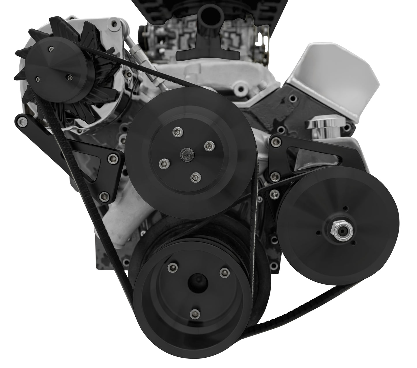 Small Block Chevy Serpentine Conversion; LWP - PS & ALT - Saginaw-Press - Black