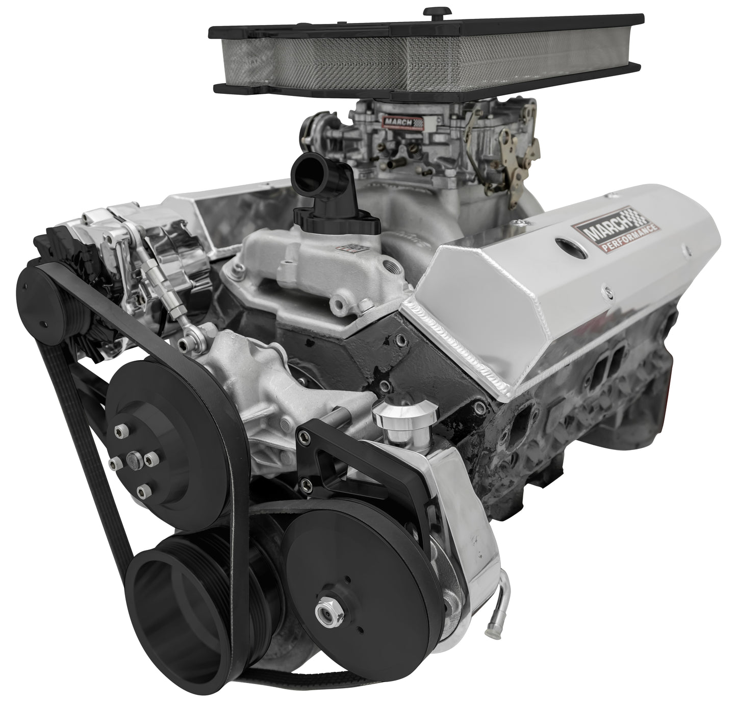 Small Block Chevy Serpentine Conversion Deluxe; LWP; PS ALT; Saginaw-Key; Black