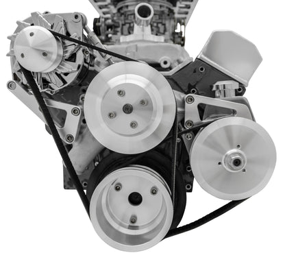 Small Block Chevy Serpentine Conversion - LWP - PS & ALT - Saginaw-Key - Silver