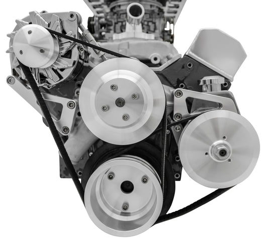 Small Block Chevy Serpentine Conversion - LWP - PS & ALT - Saginaw-Key - Silver