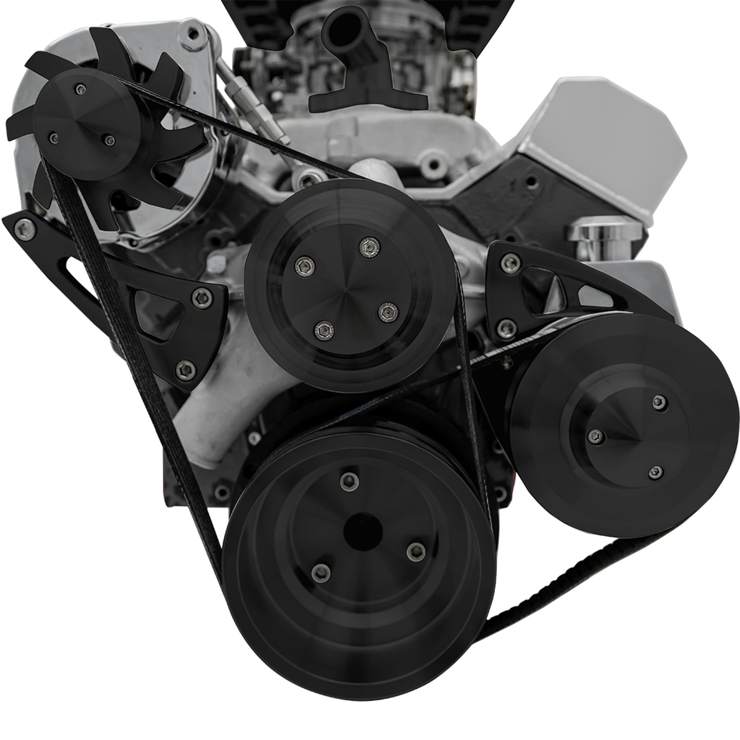 Big Block Chevy High Flow Serpentine System; LWP; PS & ALT; Saginaw-Key; Black