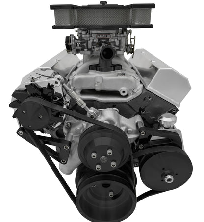 Small Block Chevy High Flow Serpentine Conversion; PS & ALT; Saginaw-Key; Black