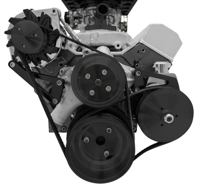 Small Block Chevy High Flow Serpentine Conversion; PS & ALT; Saginaw-Key; Black
