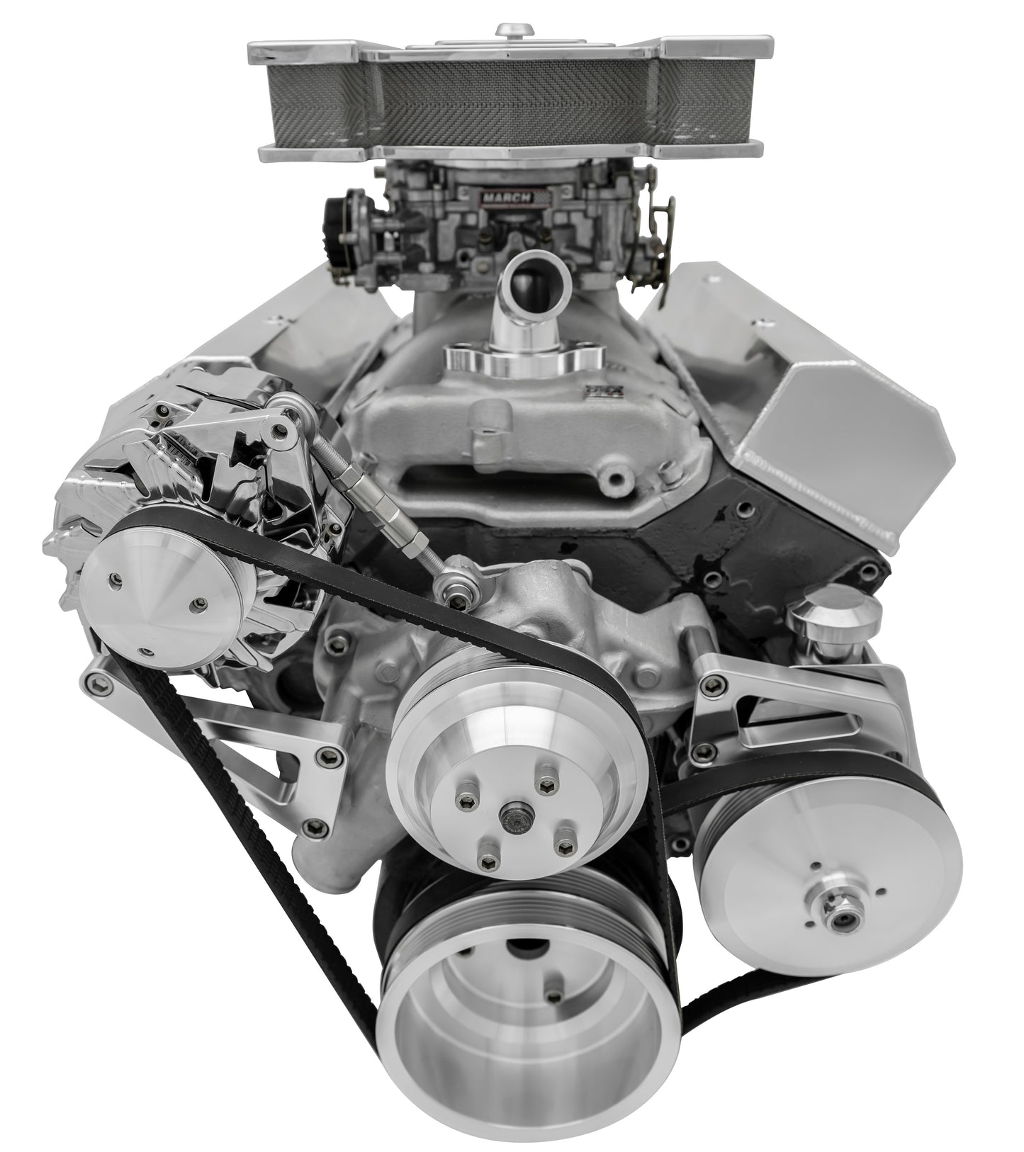 Small Block Chevy High Flow Serpentine Conversion - PS & ALT - Saginaw-Press