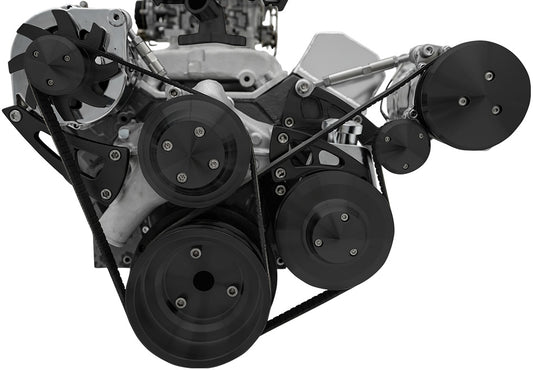 Small Block Chevy Serpentine Conversion Ultra - AC & PS; Saginaw-Key; 508; Black