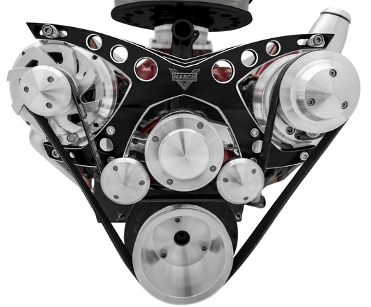 Big Block Chevy Revolver Serpentine System - PS & ALT - Billet-Key - Black Onyx