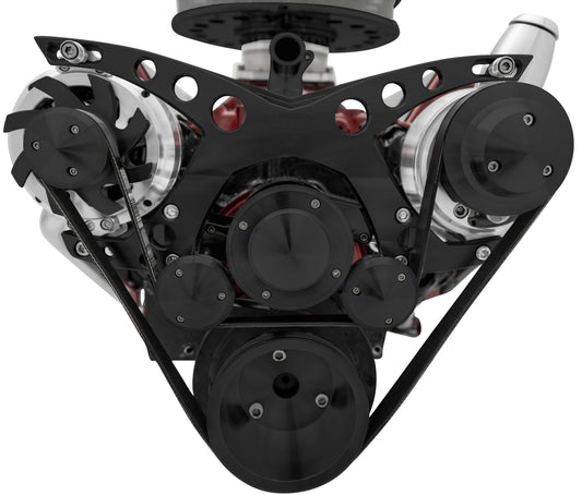 Big Block Chevy Serpentine System Revolver - EWP - PS & ALT - Billet; BLACK