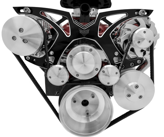 Big Block Chevy Style Track Serpentine System - EWP - AC & PS - Black Onyx