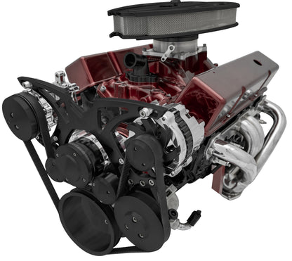Big Block Chevy Style Track Serpentine System - EWP - AC & PS - Black