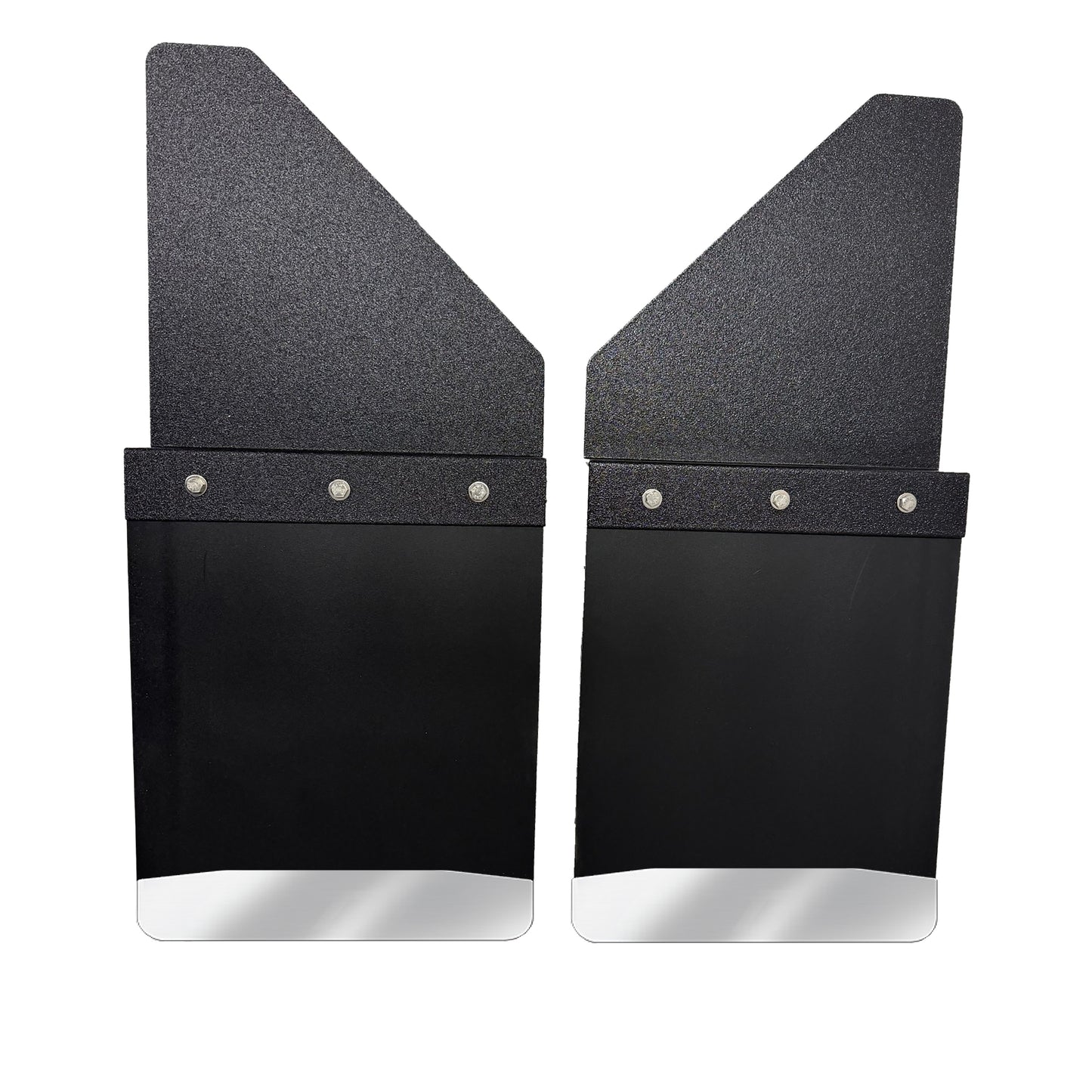 Universal 12" Front/Rear Set Back Mud Flap - 2" Offset - Black Poly-Coated Set-Back - 12"W X 15"H Flap With Stainless Steel Weight