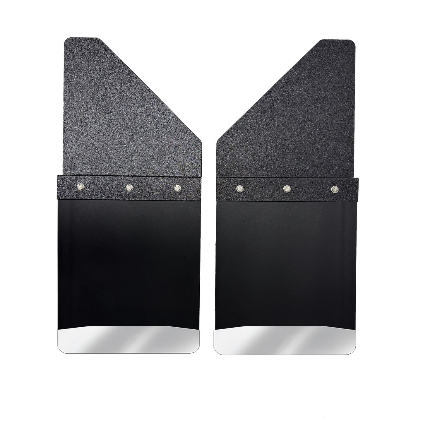 Universal 14" Front/Rear Set Back Mud Flap - 2" Offset - Black Poly-Coated Set-Back - 14"W X 15"H Flap With Stainless Steel Weight