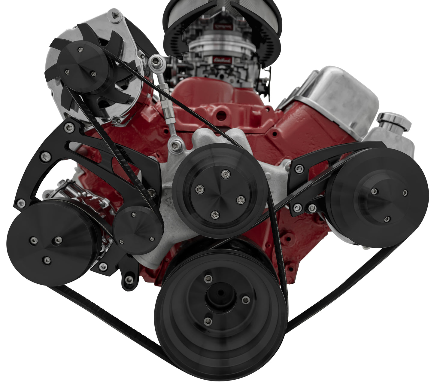 Big Block Chevy Serpentine Conversion Ultra; LWP; AC & PS; Saginaw-Key; Black