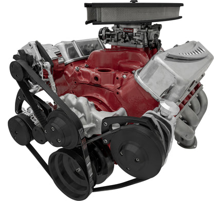 Big Block Chevy Serpentine Conversion Ultra; LWP; AC & PS; Saginaw-Key; Black