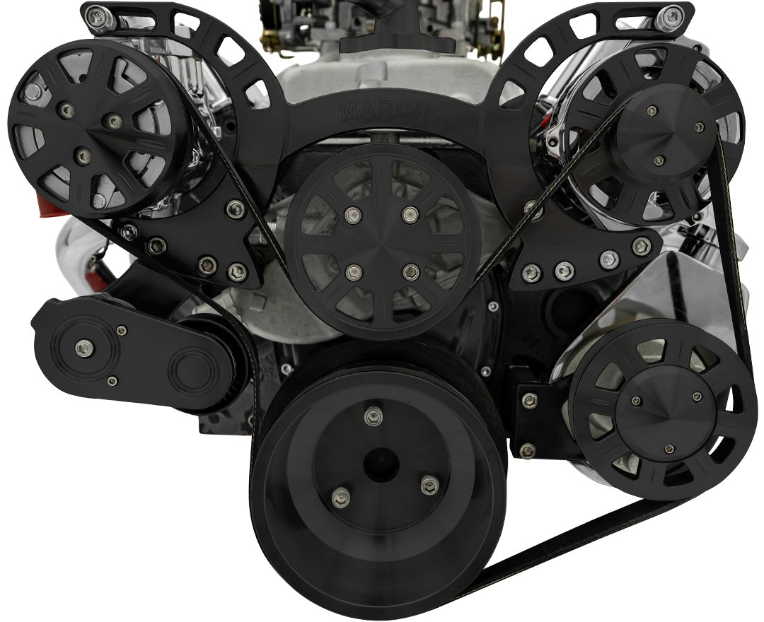 Big Block Chevy Sport Track Serpentine System - AC & PS - Saginaw-Key - Black