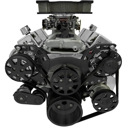 Big Block Chevy Sport Track Serpentine System - AC & PS - Saginaw-Key - Black