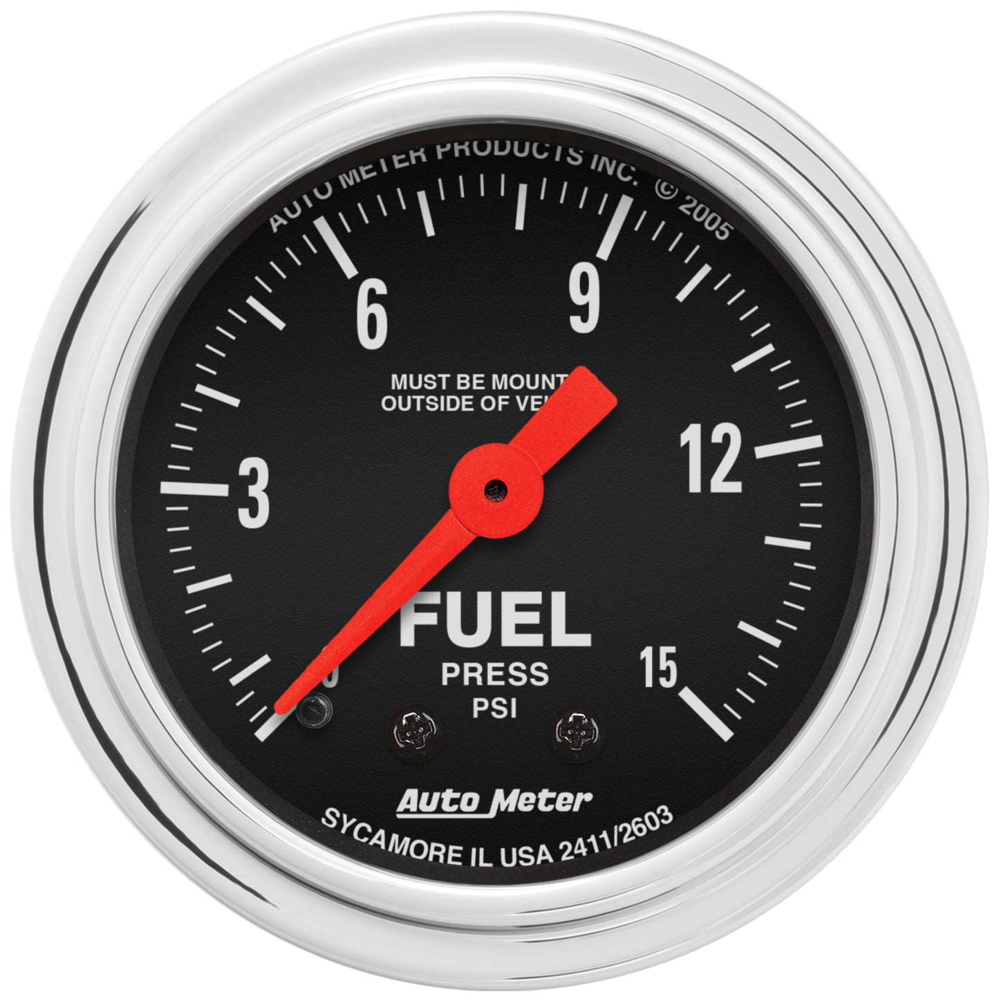 2-1/16 In. FUEL PRESSURE 0-15 PSI TRADITIONAL CHROME