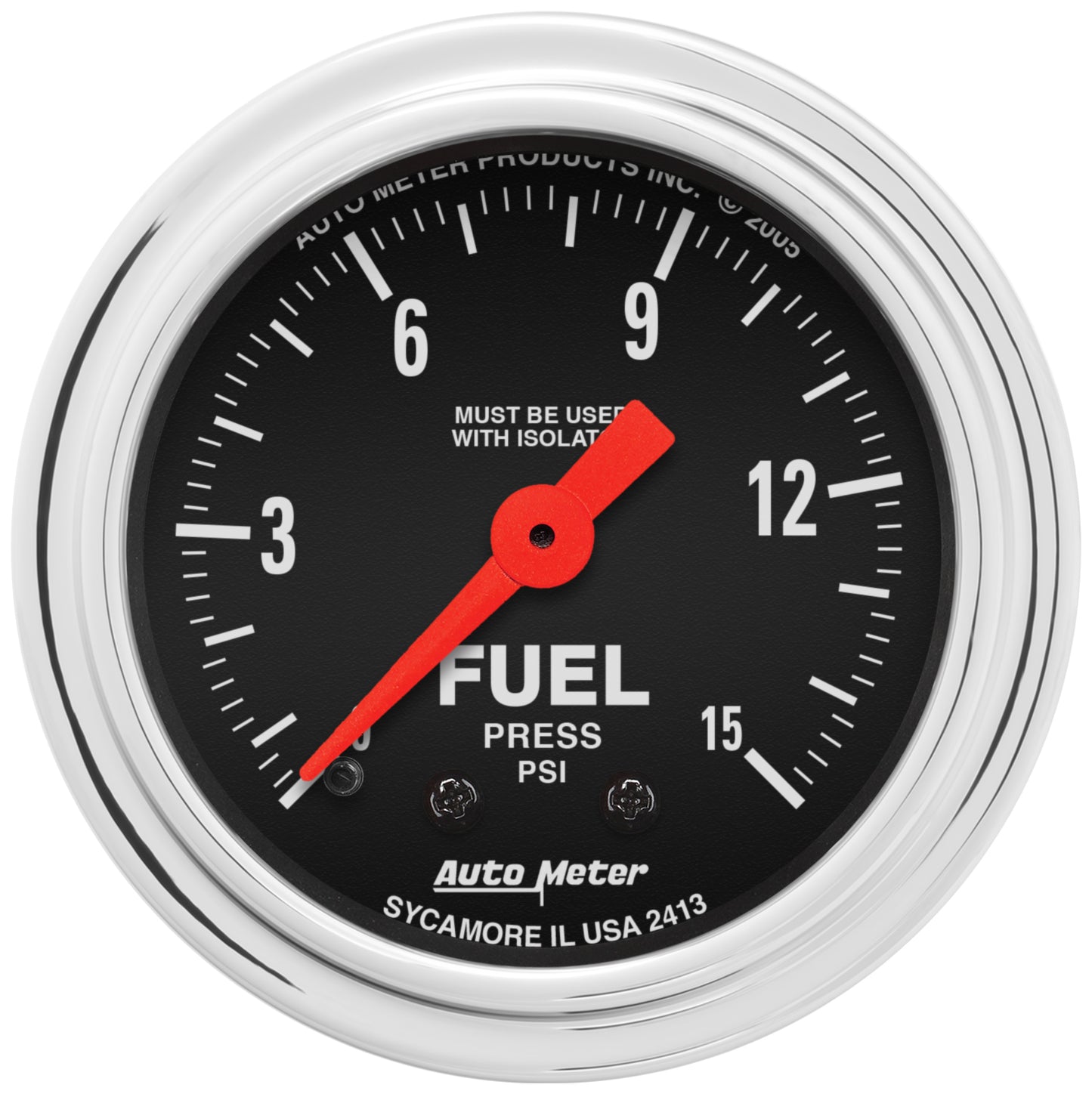 2-1/16 In. FUEL PRESSURE W/ ISOLATOR 0-15 PSI TRADITIONAL CHROME