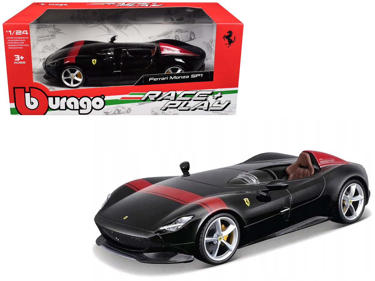 Ferrari Monza SP1 Black Metallic with Red Stripes "Race & Play" Series 1/24 Diecast Model Car by Bburago  free shipping USA