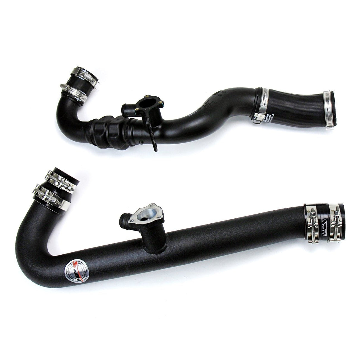 HPS Performance HPS Intercooler Hot Charge Pipe and Cold Side with Blue Hoses 15-17 Ford Mustang Ecoboost 2.3L Turbo, Black