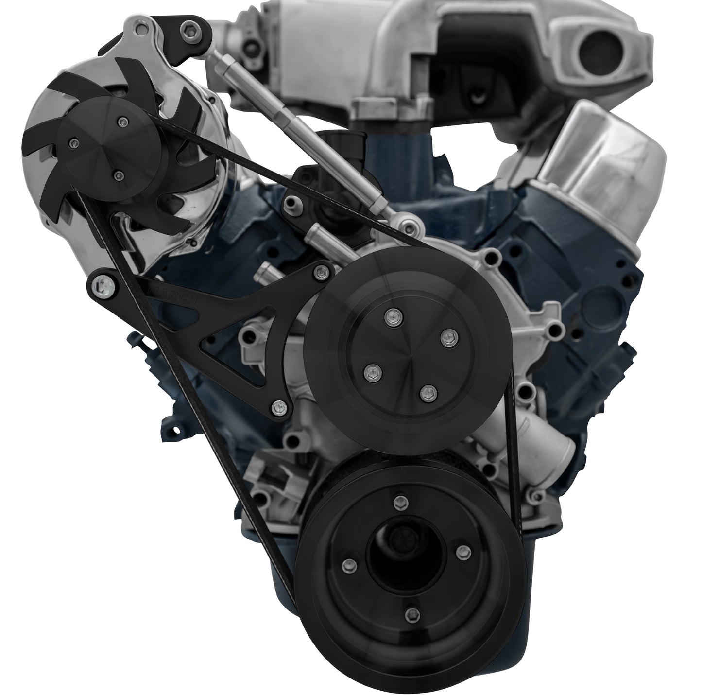 Small Block Ford High Flow Serpentine Conversion Deluxe; 351W; ALT Only; Black