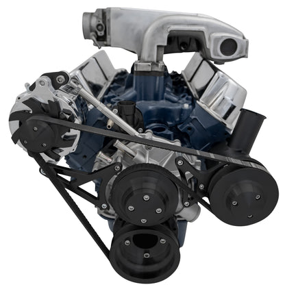 Small Block Ford High Flow Serpentine Conversion - 351W - PS - Reverse - Black