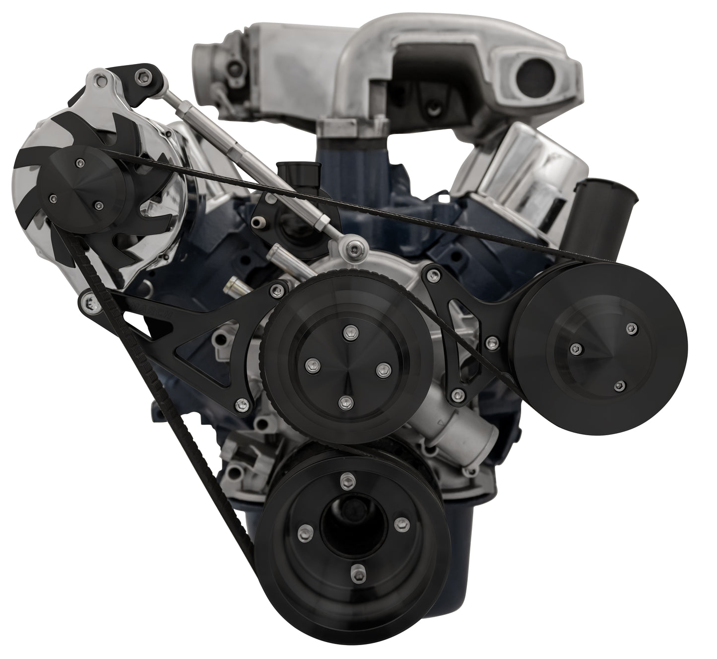 Small Block Ford High Flow Serpentine Conversion - 351W - PS - Reverse - Black