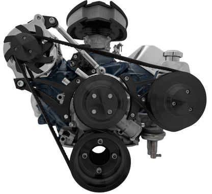 Small Block Ford Serpentine Conversion; Mid-Mount - 302 - PS-Saginaw - Black