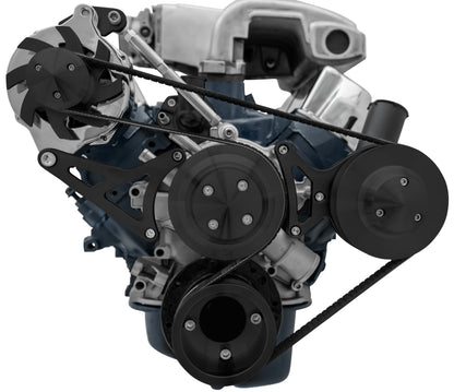 Small Block Ford Serpentine Conversion Deluxe - 351W - PS - Reverse - Black