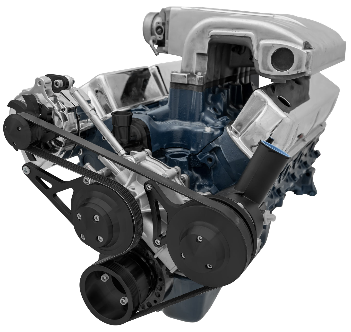 Small Block Ford Serpentine Conversion Deluxe - 351W - PS - Reverse - Black