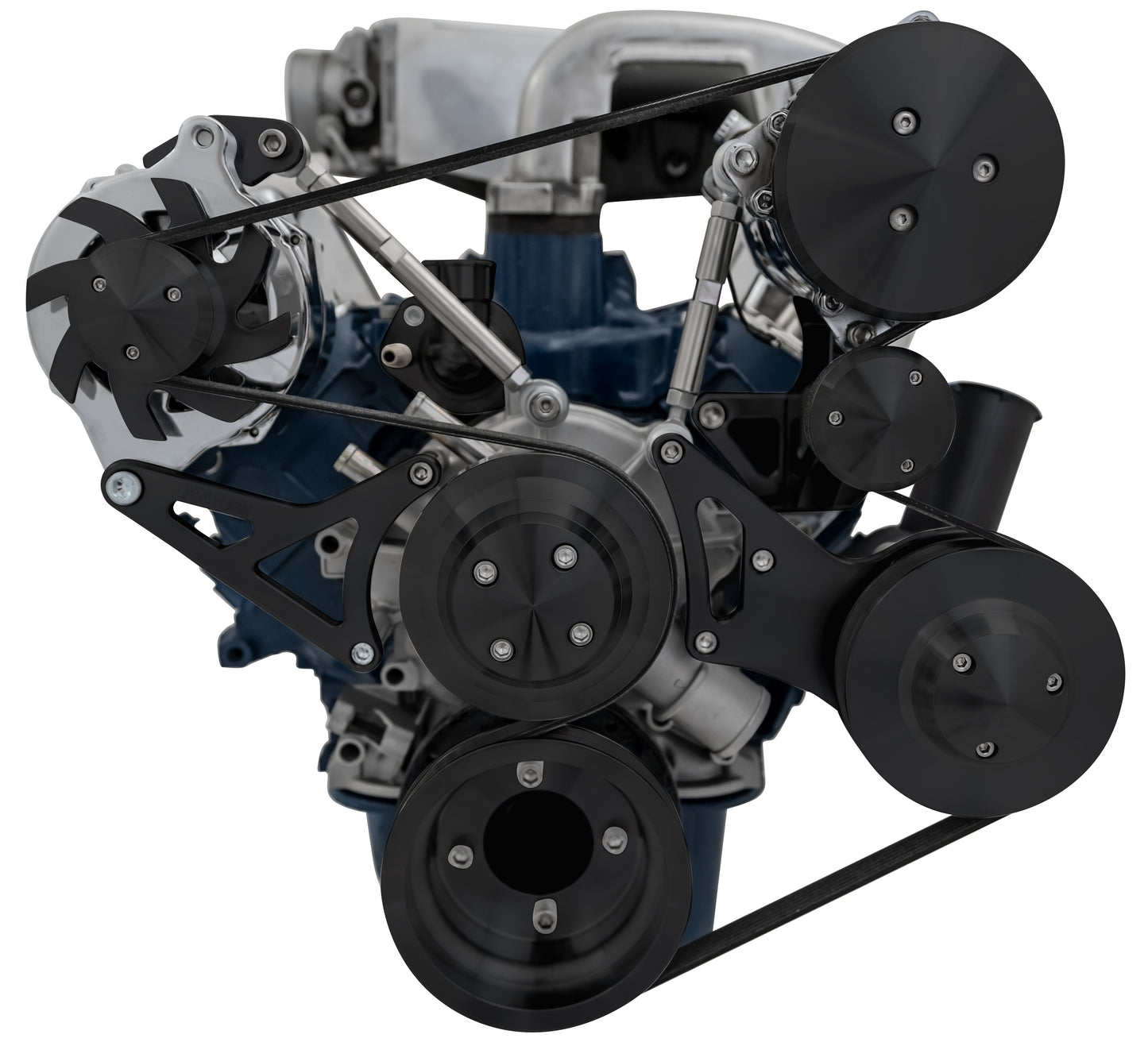 Small Block Ford High Flow Serpentine Conversion Deluxe - 302 - AC & PS - Black