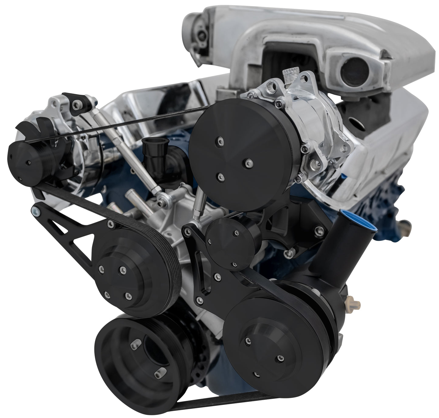 Small Block Ford High Flow Serpentine Conversion Deluxe - 302 - AC & PS - Black