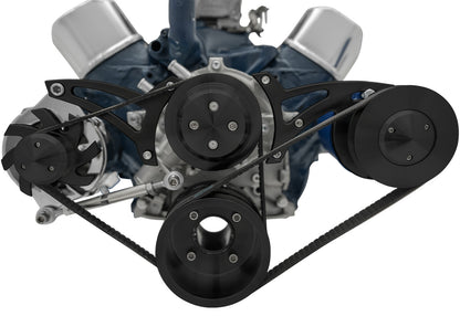 Small Block Ford Serpentine Conversion Ultra; Early; 3 Bolt; PS-Mustang; Black