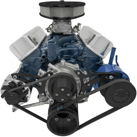 Small Block Ford Serpentine Conversion; Early - 3 Bolt - AC & PS-Mustang - Black