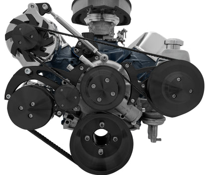 Small Block Ford Serpentine Conversion - Reverse - 4 Bolt - AC - Saginaw - Black